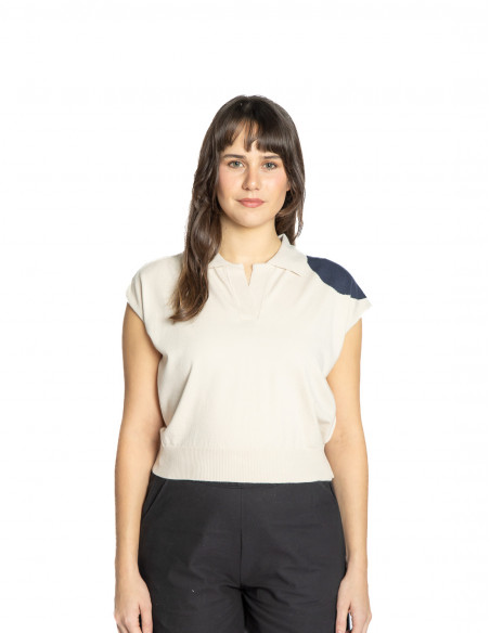 polo de punto color crudo con detalle navy pan sommes demode zaragoza