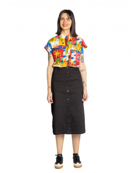 falda midi algodon negra con botones pepa loves sommes demode zaragoza