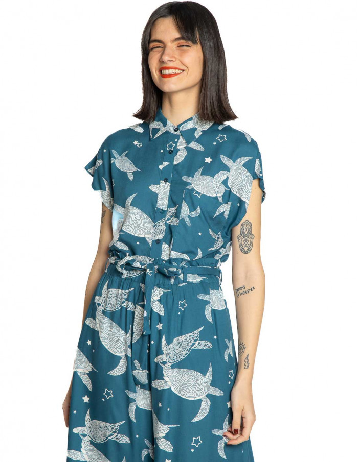 camisa azul estampado tortugas pepa loves sommes demode zaragoza
