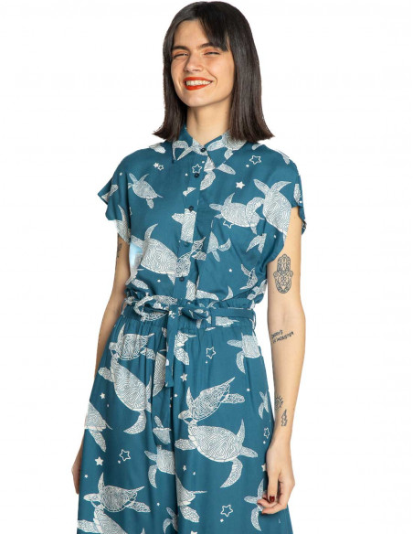 camisa azul estampado tortugas pepa loves sommes demode zaragoza