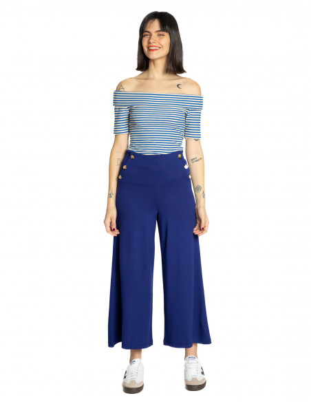 Pantalón culotte con botones azul Pia King Louie Sommes Demode Zaragoza