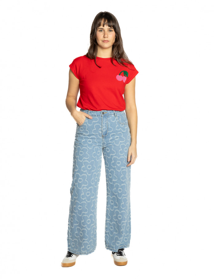 Pantalón denim textura flores Compañía Fantástica Sommes Demode Zaragoza