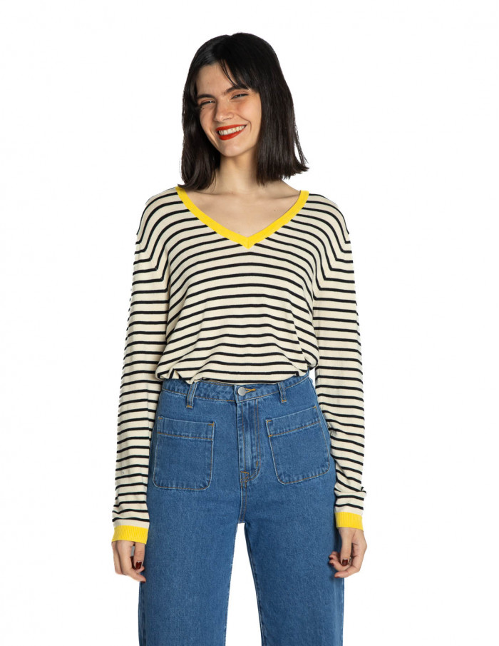 jersey fino rayas cuello pico amarillo compañia fantastica sommes demode zaragoza
