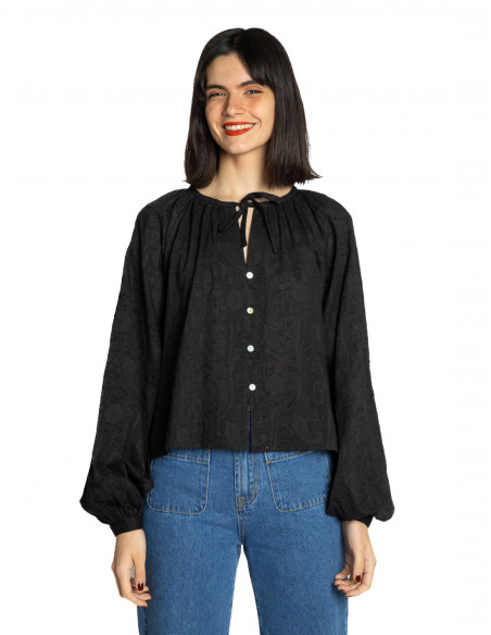 camisa negra con bordados pricille frnch sommes demode zaragoza