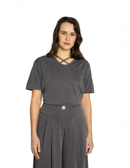 Camiseta modal con tiras en escote gris Skatie Sommes Demode Zaragoza
