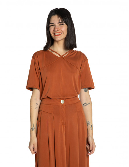Camiseta modal con tiras en escote caldera sommes Demode Zaragoza
