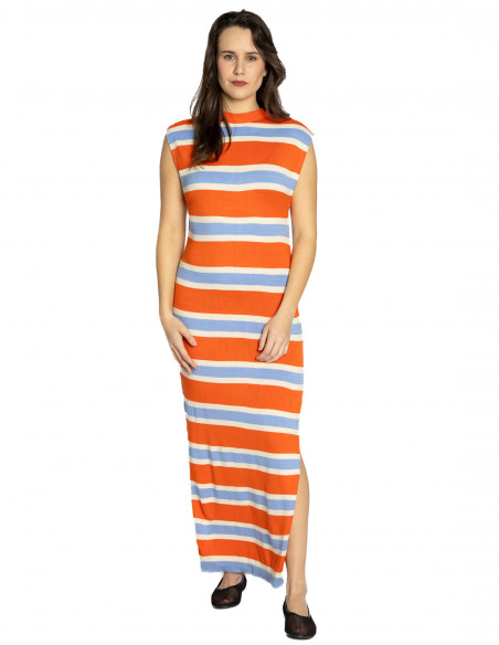 Vestido largo naranja rayas Alette Frnch Sommes Demode Zaragoza