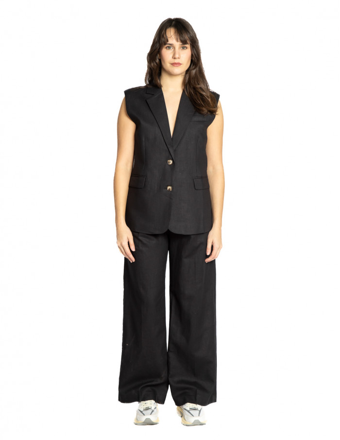 pantalon lino pinzas negro phil grace and mila sommes demode zaragoza