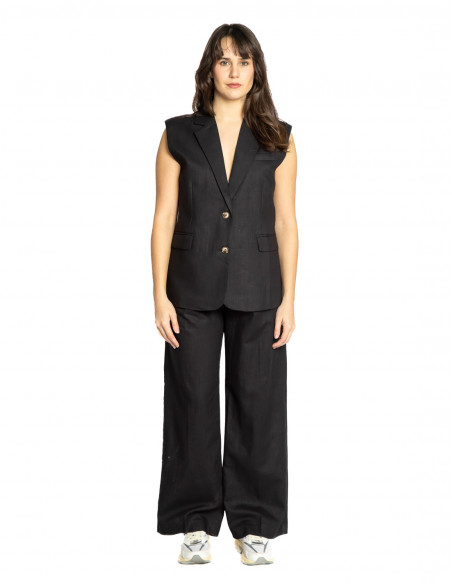 pantalon lino pinzas negro phil grace and mila sommes demode zaragoza