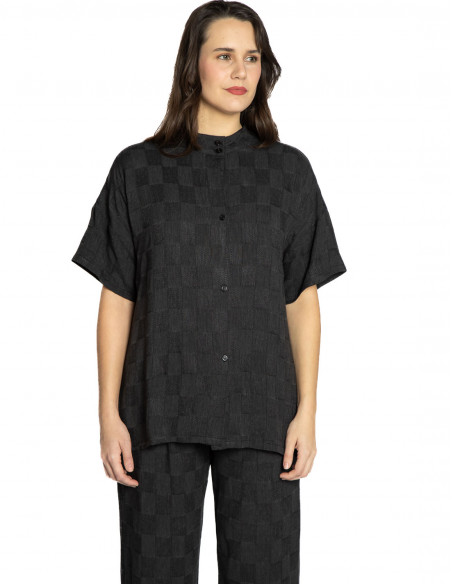 camisa negra textura cuadricula pan sommes demode zaragoza