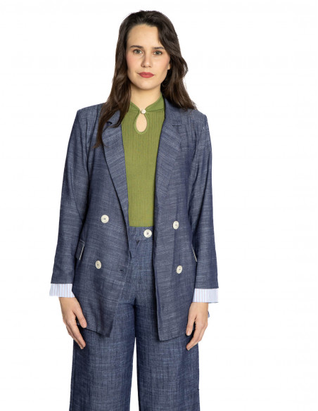 blazer lino azul jaspeado puño de camisa skatie sommes demode zaragoza