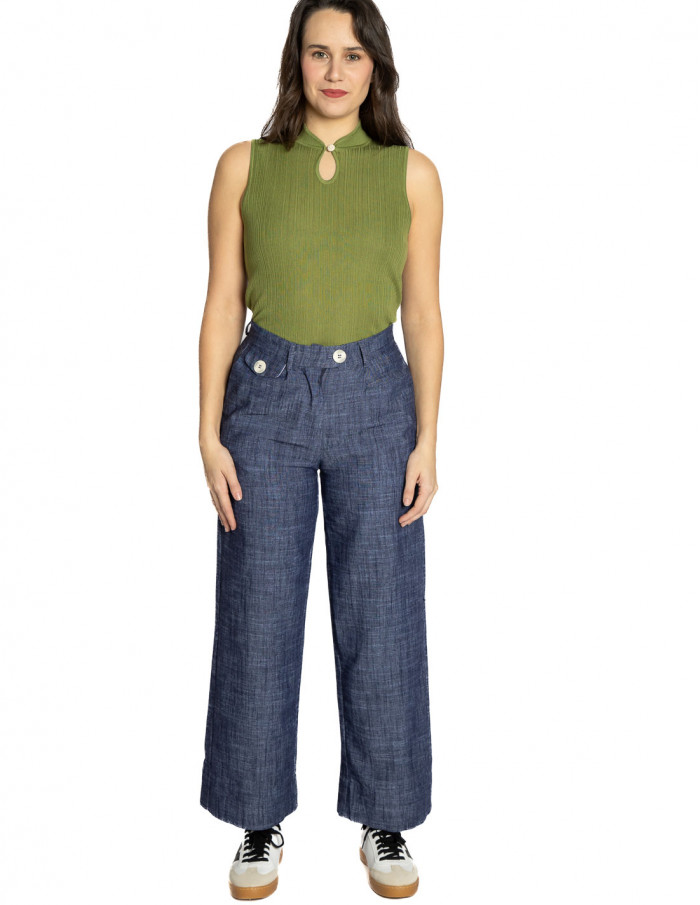 pantalon recto lino azul jaspeado skatie sommes demode zaragoza