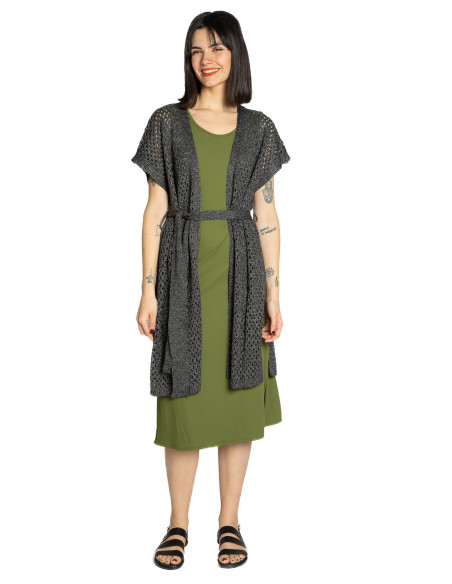 cardigan punto calado con cinturon gris skatie sommes demode zaragoza
