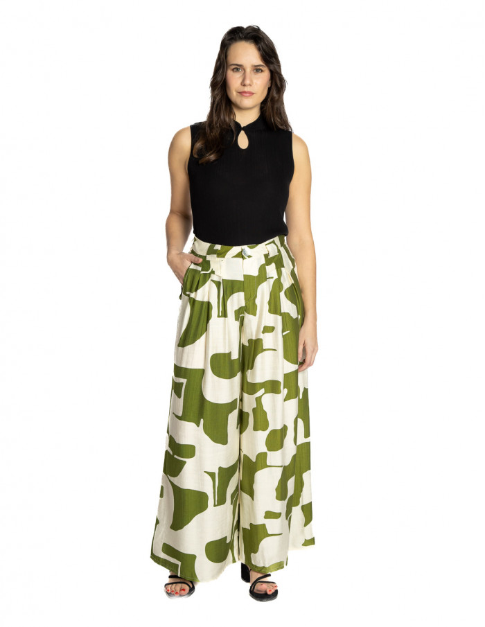 Pantalón palazzo print abstracto verde Skatie Sommes Demode Zaragoza