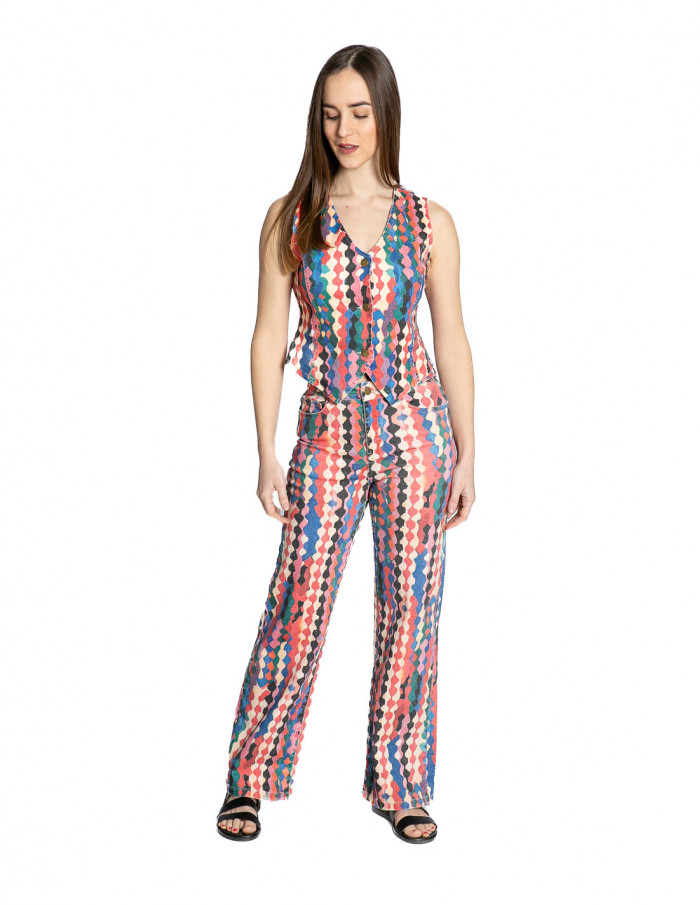 Pantalón denim rombos de colores Meisie Sommes Demode Zaragoza
