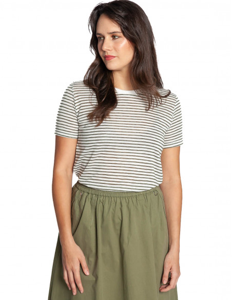 camiseta blanca rayas caqui lena artlove sommes demode zaragoza