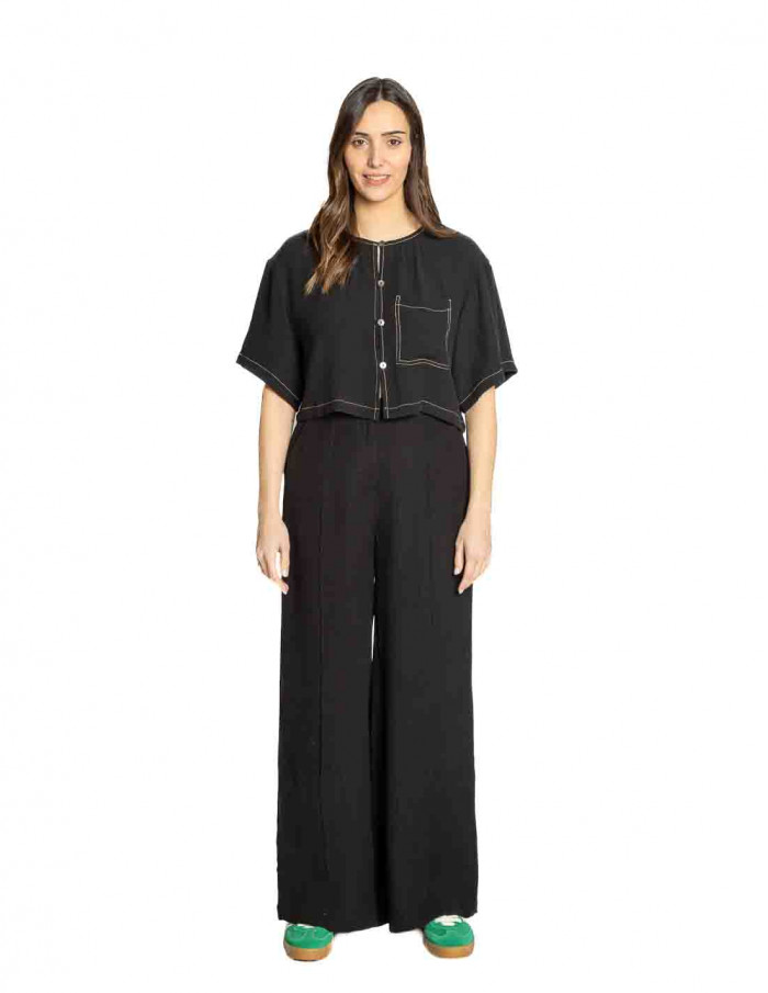 Pantalón tejido arrugado negro Nada Frnch Sommes Demode Zaragoza