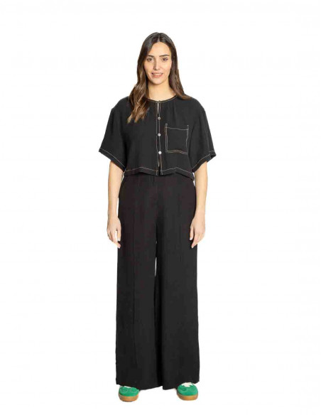 Pantalón tejido arrugado negro Nada Frnch Sommes Demode Zaragoza