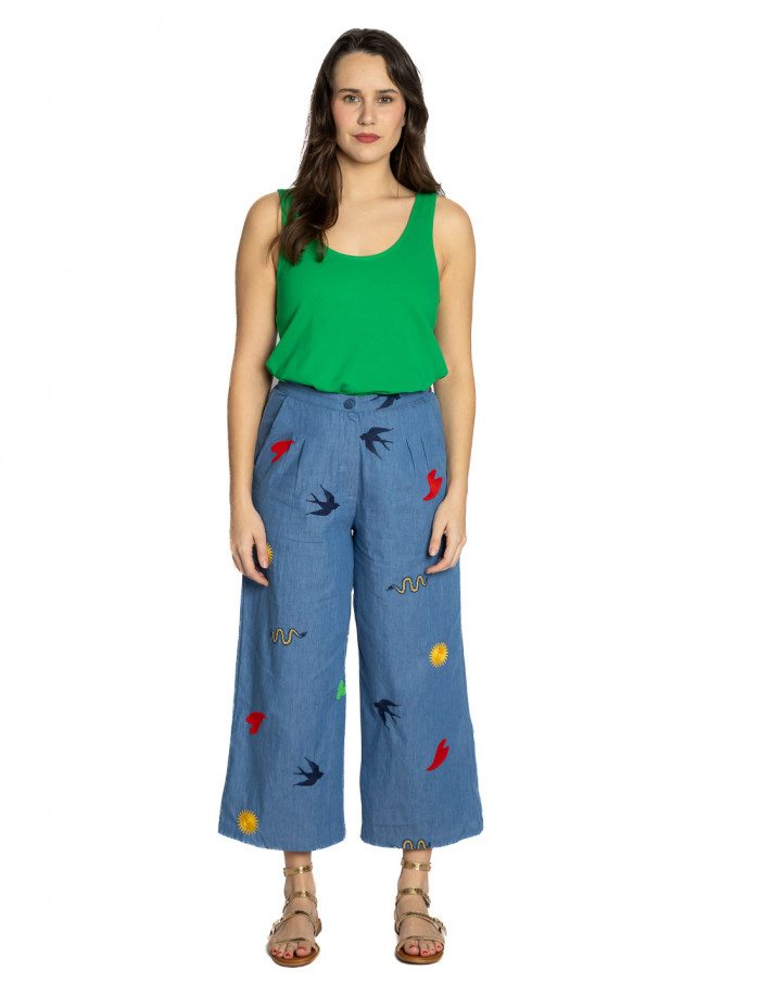 pantalon culotte denim bordados pepa loves sommes demode zaragoza