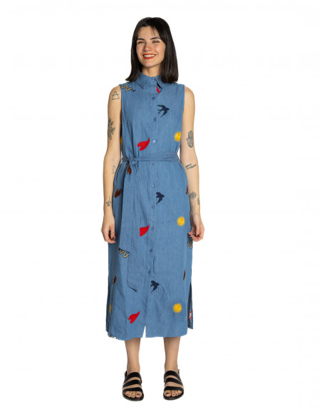 vestido camisero denim bordados pepa loves sommes demode zaragoza