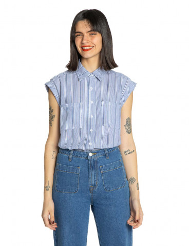 CAMISA AZUL RAYAS BORDADAS...