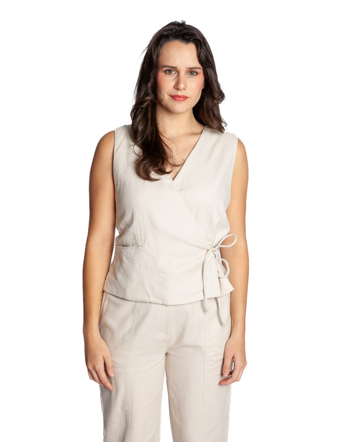 Top lino cruzado beige Zahra Ichi Sommes Demode Zaragoza