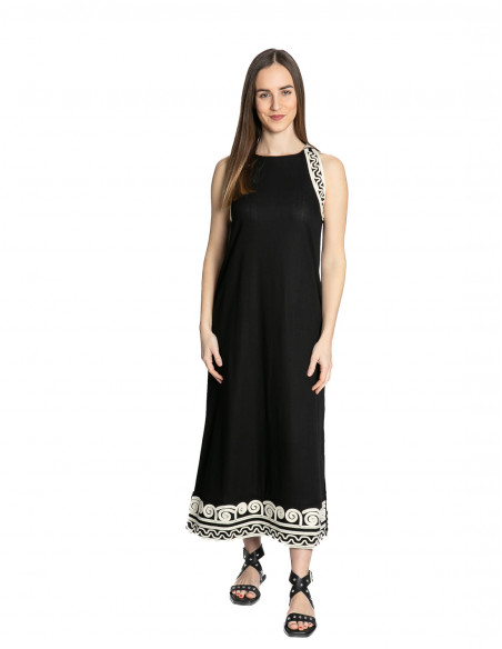 vestido largo negro bordados blancos skatie sommes demode zaragoza