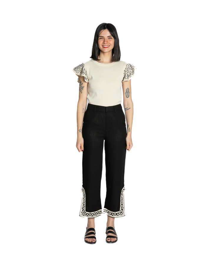 pantalon negro bordados blancos skatie sommes demode zaragoza