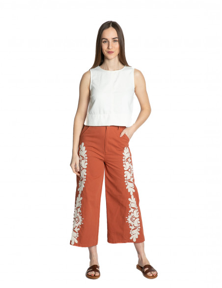 pantalon caldera bordados blancos meisie sommes demode zaragoza
