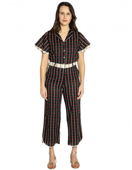 pantalon negro cuadricula roja y blanca skatie sommes demode zaragoza