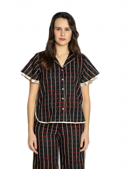 camisa negra cuadricula roja y blanca skatie sommes demode zaragoza