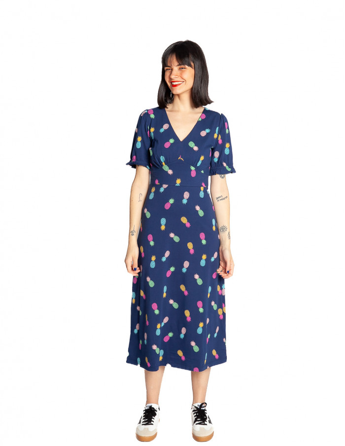 vestido midi navy piñas de colores yana sugarhill sommes demode zaragoza