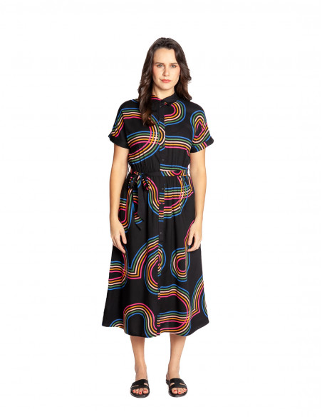 vestido midi negro lineas de colores leigh sugarhill sommes demode zaragoza