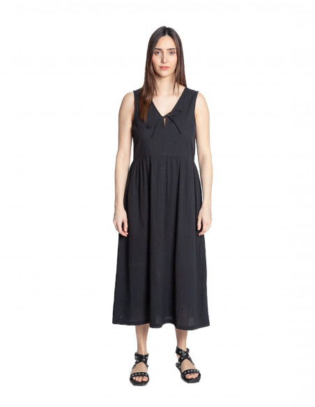 Vestido midi algodón negro lazada Nice Things Sommes Demode Zaragoza