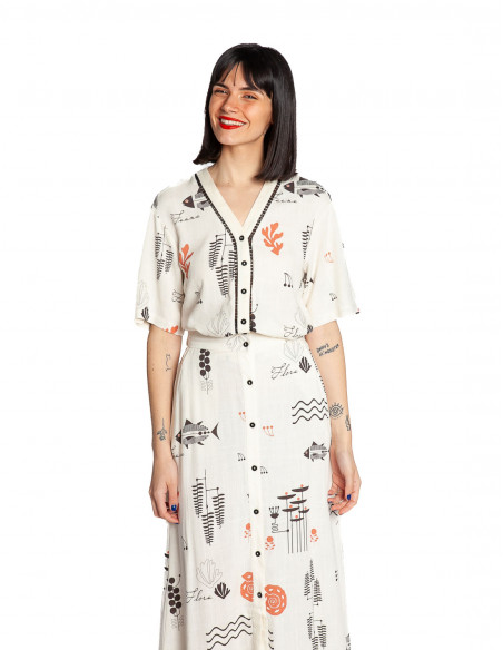 camisa lino cruda estampado marino meisie sommes demode zaragoza