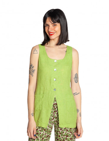 chaleco largo de lino verde lima nice things sommes demode zaragoza