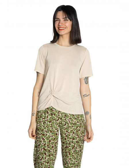 camiseta lyocell beige con nudo nice things sommes demode zaragoza