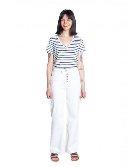 pantalon denim blanco con botones lydia byoung sommes demode zaragoza