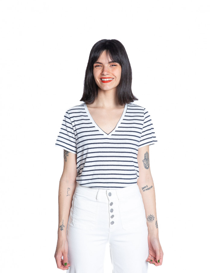 camiseta blanca rayas navy yulietta ichi sommes demode zaragoza