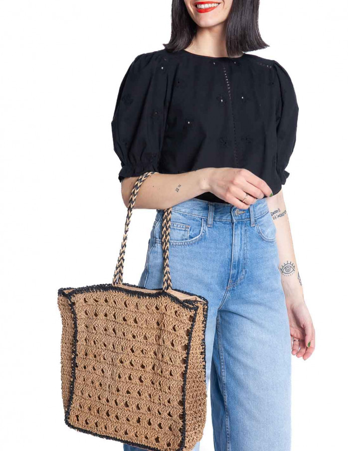 bolso rafia marron y negro fenenny ichi sommes demode zaragoza