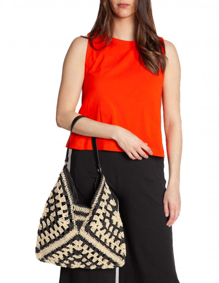 bolso rafia negro y beige lysara ichi sommes demode zaragoza