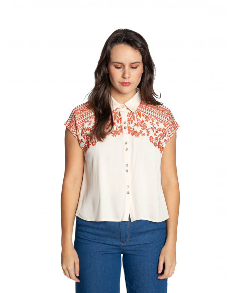 camisa beige bordado floral color teja meisie sommes demode zaragoza