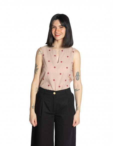 Blusa algodón rayas y rombos rojos Nice Things Sommes Demode Zaragoza