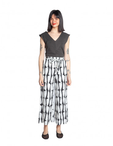 pantalon culotte negro print grafico dona skfk sommes demode zaragoza