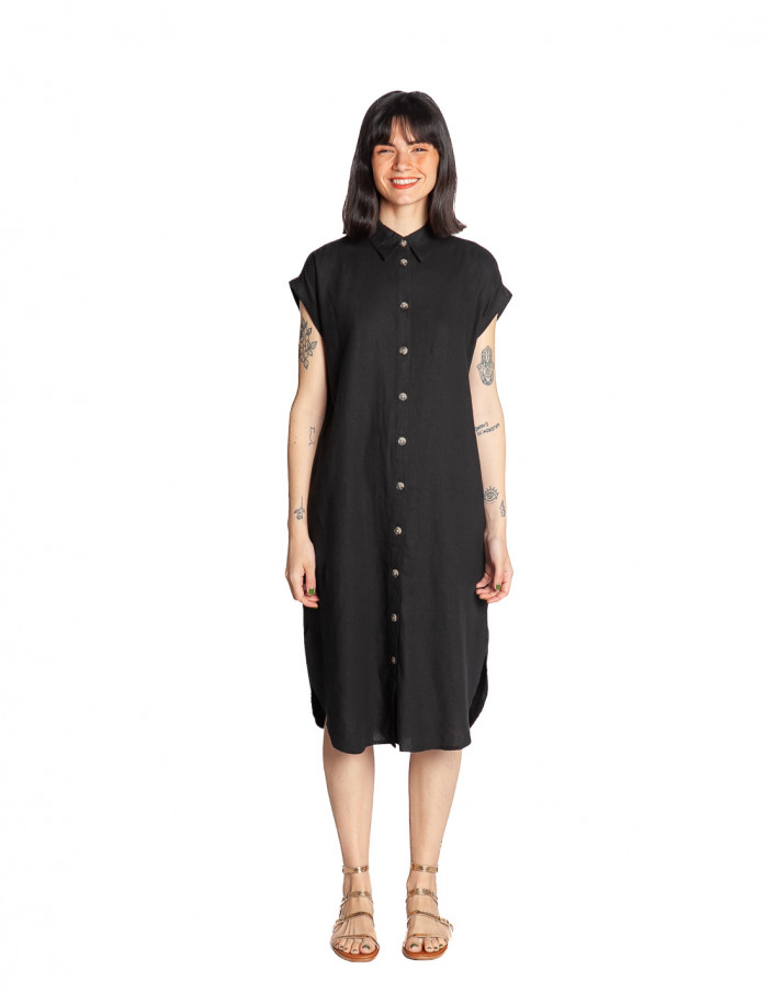 Vestido lino camisero negro Falakka Byoung Sommes Demode Zaragoza