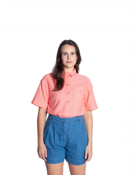 camisa tejido calado y color coral sonicks cks sommes demode zaragoza