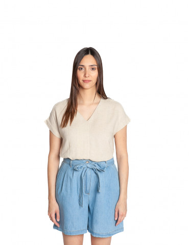 Blusa lino color beige jaspeado Pan Sommes Demode Zaragoza