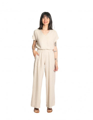Pantalón lino color beige jaspeado Pan Sommes Demode Zaragoza