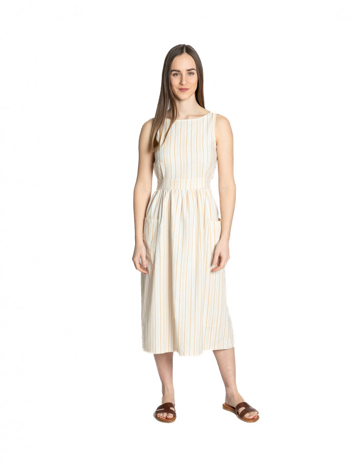 vestido midi algodon crudo rayas amarillas pan sommes demode zaragoza