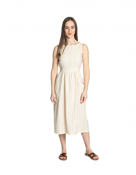 vestido midi algodon crudo rayas amarillas pan sommes demode zaragoza